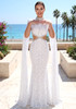 Lace Cape Sleeve Crystal Cut Out Maxi Dress White