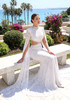 Lace Cape Sleeve Crystal Cut Out Maxi Dress White