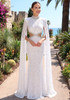 Lace Cape Sleeve Crystal Cut Out Maxi Dress White