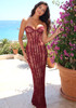 Strapless Lace Corset Maxi Dress Burgundy