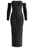 Embellished Long Sleeve Bardot Maxi Dress Black