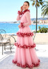 Long Sleeve Feather A Line Maxi Dress Pink