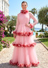Long Sleeve Feather A Line Maxi Dress Pink