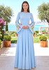 Floral Sleeves A Line Maxi Dress Blue