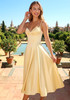 Draped Bustier A Line Midi Dress Yellow