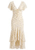 Short Sleeve Floral Lace Detail Ruffle Maxi Dress Yellow