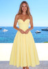 Strapless Bustier A Line Midi Dress Yellow