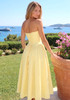Strapless Bustier A Line Midi Dress Yellow