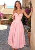 Strapless Bustier A Line Midi Dress Pink
