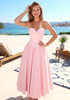 Strapless Bustier A Line Midi Dress Pink