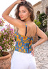 Floral Structured Bustier Top Blue Orange
