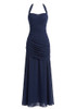 Halter Draped Corset Maxi Dress Navy Blue
