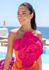 Strapless Floral Detail Maxi Dress Hot Pink Orange