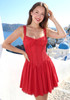Lace Insert A Line Corset Dress Red
