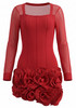 Mesh Long Sleeve Structured Floral Dress Red