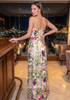 Strapless Floral Embroidered Maxi Dress Hot Pink Green