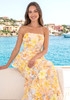 Strapless Floral Peplum Maxi Dress Yellow