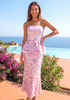 Strapless Floral Peplum Maxi Dress Pink