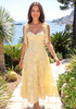 Floral A Line Bustier Midi Dress Yellow
