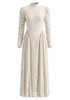 Long Sleeve Crystal Detail A Line Lace Maxi Dress Ivory