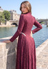 Long Sleeve Crystal Detail A Line Lace Maxi Dress Burgundy
