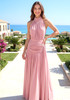 Halter Draped A Line Maxi Dress Pink