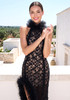 Halter Mesh Ruffle Lace Maxi Dress Black