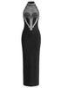 Halter Crystal Embellished Mesh Maxi Dress Black