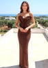 Strapless Pleated Detail Maxi Dress Brown