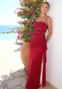 Embellished Structured Draped Maxi Dress Red
