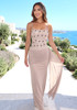 Embellished Structured Draped Maxi Dress Nude