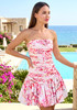 Strapless Floral Ruched Bubble Dress Hot Pink