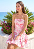 Strapless Floral Ruched Bubble Dress Hot Pink