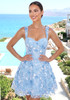 Floral Embroidered A Line Dress Blue