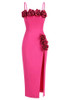 Floral Detail Midi Dress Hot Pink
