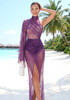One Sleeve Draped Lace Maxi Dress Purple
