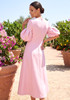 Bubble Sleeve Floral Midi Dress Pink