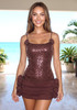Floral Draped Sequin Corset Dress Brown