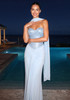 Strapless Sequin Draped Maxi Dress Blue