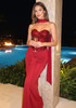 Strapless Sequin Draped Maxi Dress Red