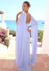 Strapless Draped Cape Maxi Dress Blue