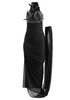 Halter Crystal Feather Draped Mesh Maxi Dress Black