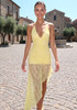Halter Ruched Asymmetric Lace Maxi Dress Yellow