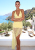 Halter Ruched Asymmetric Lace Maxi Dress Yellow
