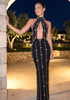 Halter Crystal Cut Out Maxi Dress Black