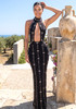 Halter Crystal Cut Out Maxi Dress Black