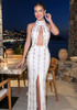 Halter Crystal Cut Out Maxi Dress White