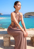 Halter Draped Cut Out Maxi Dress Brown