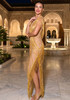 Crystal Tassel Mesh Maxi Dress Gold