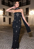 Strapless Crystal Scarf Maxi Dress Black